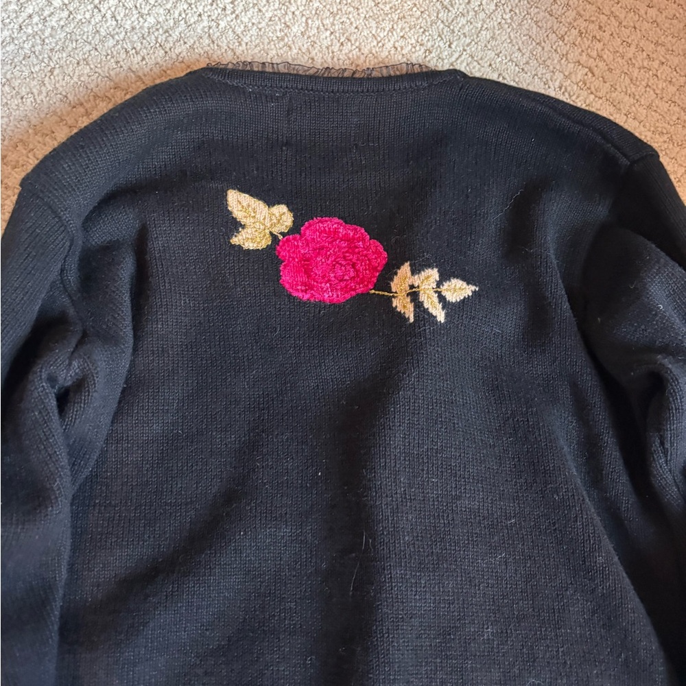 Storybook Knits Black Cardigan with Pink and Gold Embroidery - Picture 5 of 5